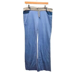 Bebe Y2k Drawstring Lounge Pants Denim Accents Wide Leg Flare Blue Size Large